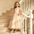 European and american style girls' formal dress, european puffy skirt, elegant and graceful children's dress, short-sleeved tulle skirt, long children's clothing