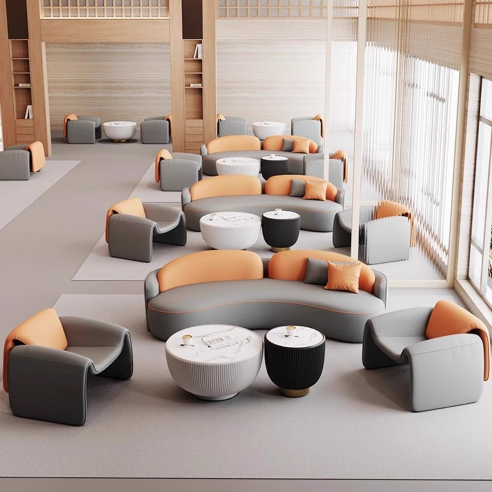 Hotel lobby, vip lounge, reception area, curved/round sofa set for sales offices and meeting rooms