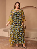 Plus size ethnic style lace embroidered batwing maxi dress african women's two-piece set - high quality