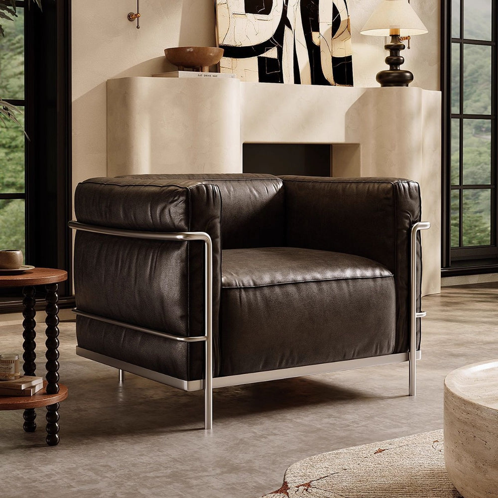 American retro lc3 genuine leather sofa - cassina le corbusier designer hotel bauhaus single seater chair