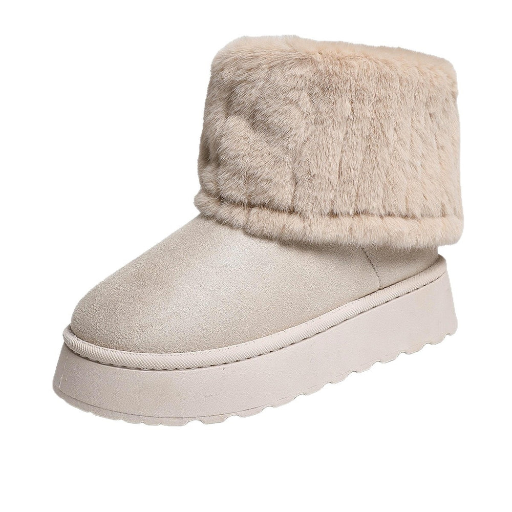new arrivalthick sole round toe flip-top fur short snow boots cross-border platform bottomheattechfleece-linedthickened cotton boots