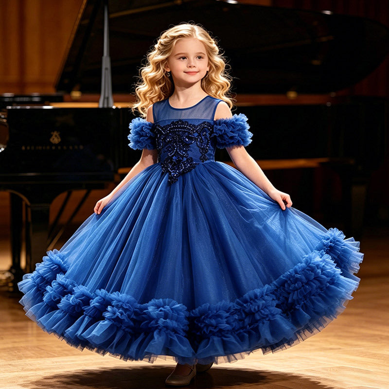 Girls' flower girl wedding dress evening gown runway cross-border european and american style off-shoulder tutu dress children's princess dress wholesale in stock