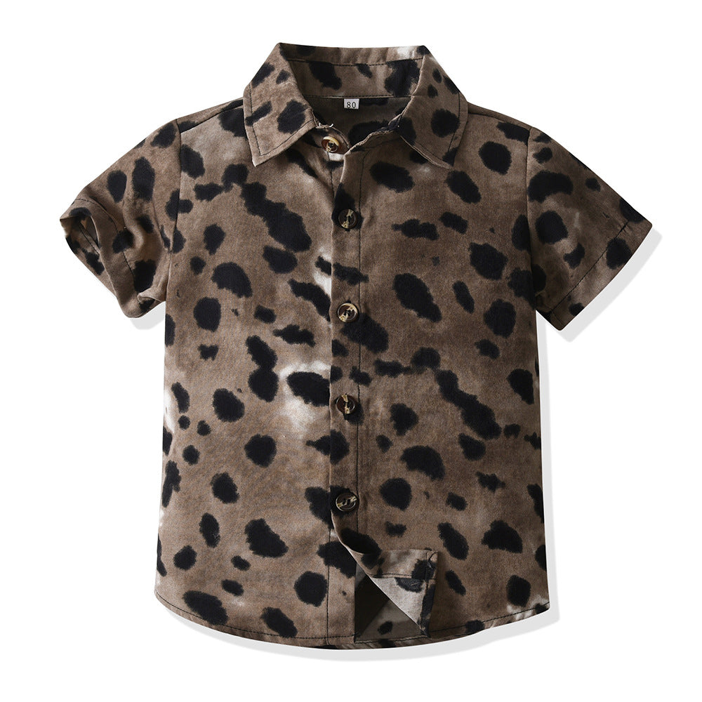 Stylish boys' summer outfit: trendy short-sleeve set for older kids - new summer collection featuring a floral shirt two-piece set