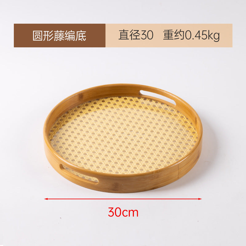 Accessible luxury retro nanzhu tea tray tray bamboo commercial rectangular tea tray pastry handle bbq serving plate