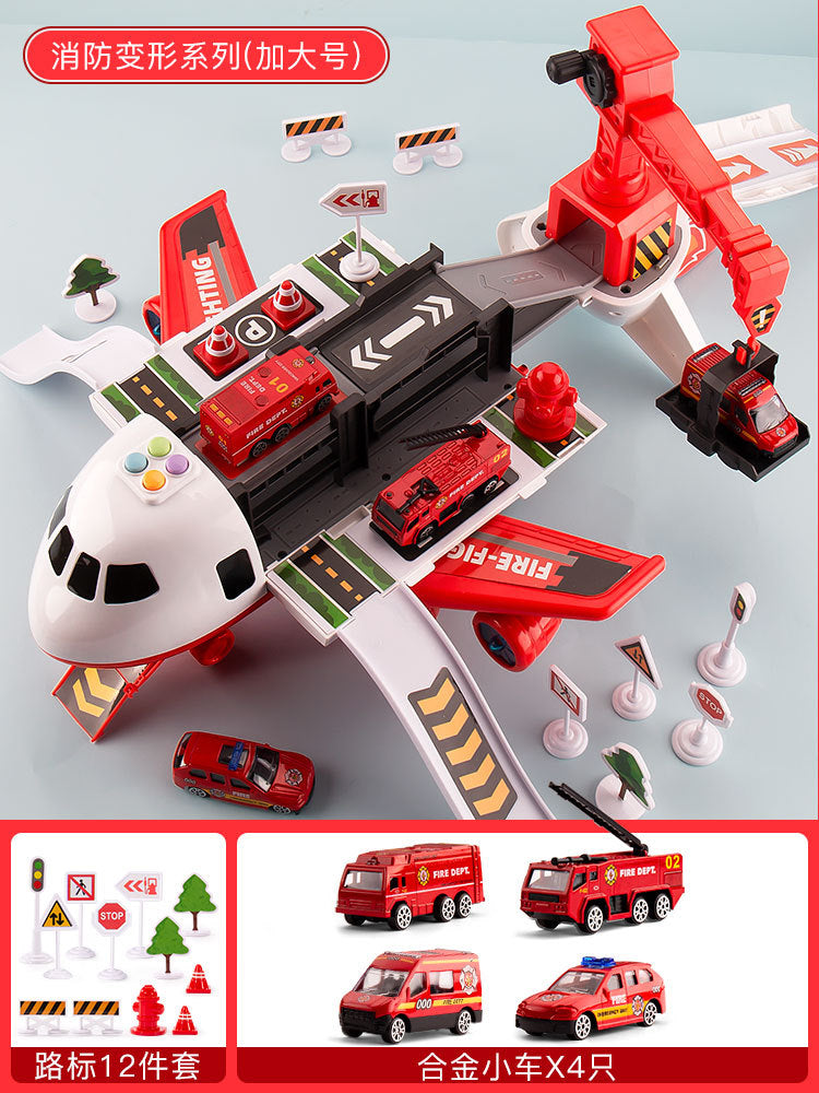 Transformed passenger aircraft kids scene toy multi-function ejection crane aircraft model inertia resistant to fall male voice light ejection