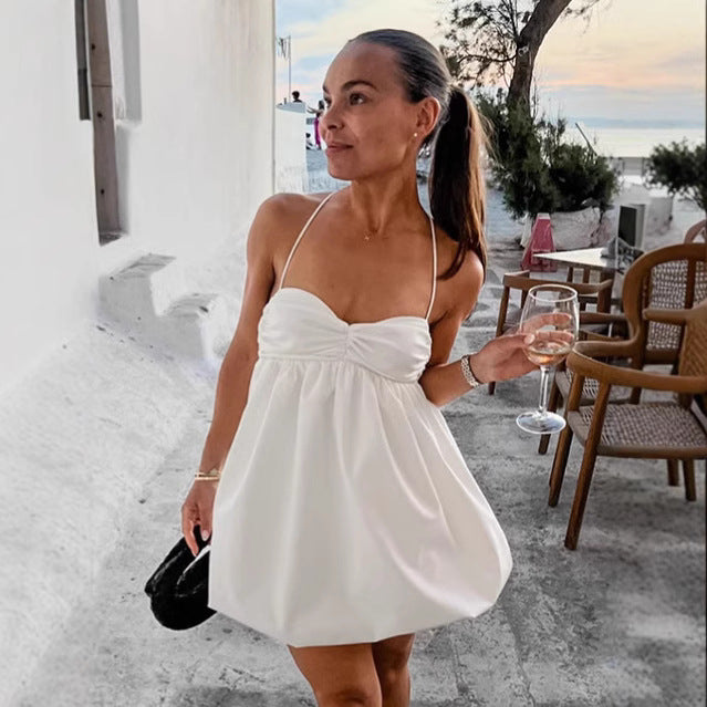 sexy white suspender skirt women 2025  summer seaside chest wrapping A-word skirt short  women's clothing