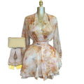 European and american cross-border women's fashion:  summer new arrivals - sweet print, gentle style, cinched waist, tie-waist, long sleeve, short dress