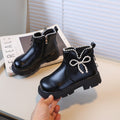 Girls' fashion bowknot princess leather ankle boots - new autumn/winter  korean style children's british-inspired martin boots - black