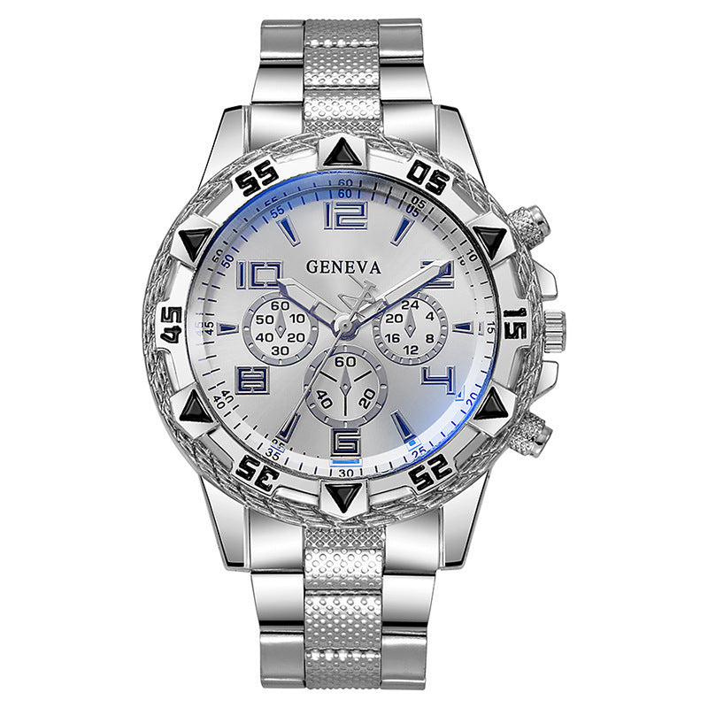 2023 aliexpress watch: men's casual stainless steel watch with faux three-eyed design, alloy fashion watch - silver