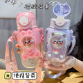 Summer fun kids' plastic straw water bottle - new cute, high-value design for elementary school students, boys and girls - portable cartoon cup