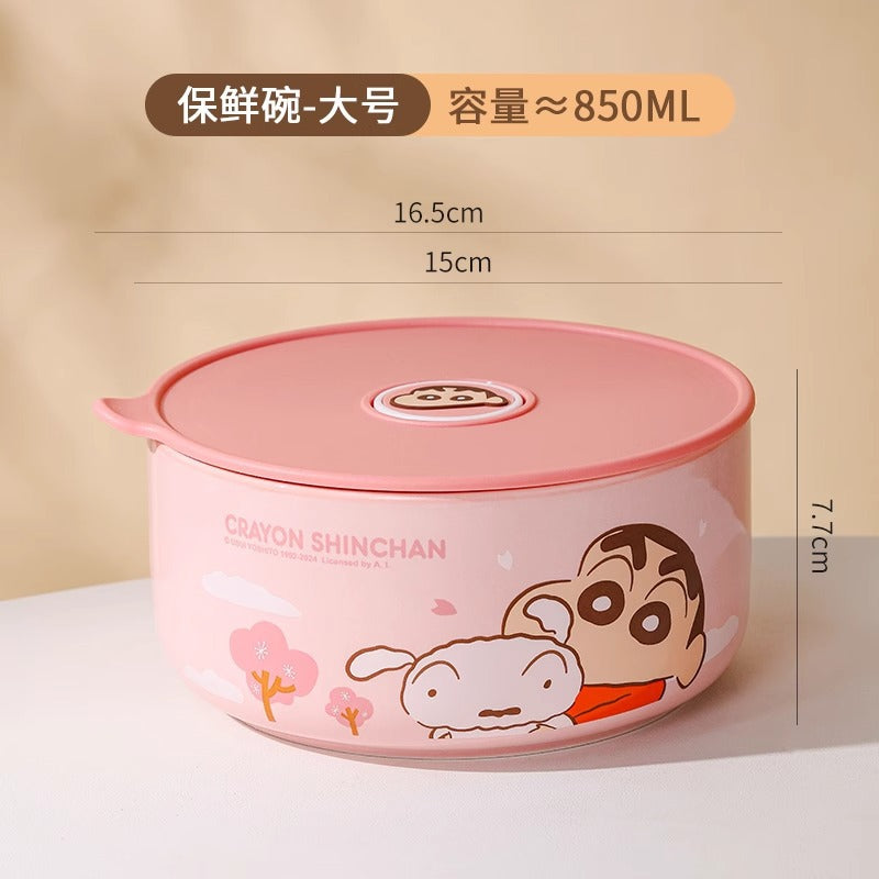 Crayon Xiaoxin Ceramic Instant Noodle Bowl Office worker bento bowl with lid Sealed bowl can enter microwave oven lunch box Rice bowl