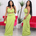 Fashion cross-border women's clothing  casualsuitfashionsexy hot girl chest wrap vest topsmop skirt suit