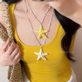 Dopamine long beaded starfish necklace women's summer beach island vacation style exaggerated yellow clavicle chain accessories