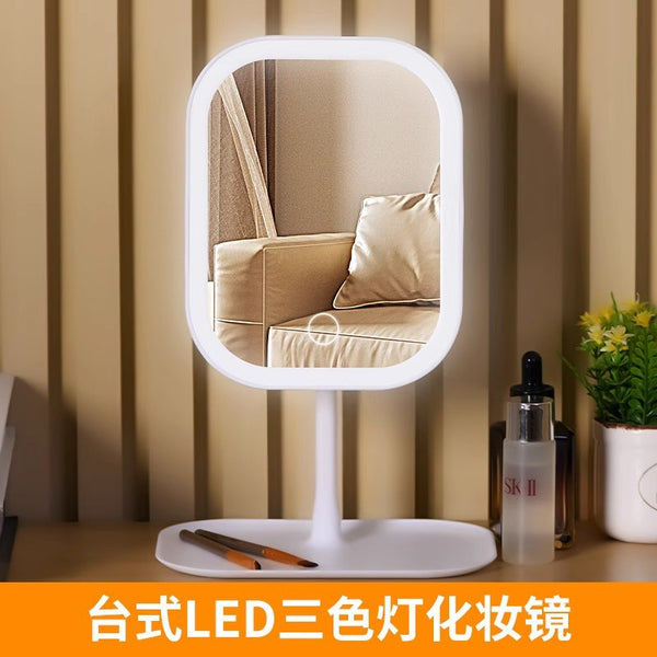 LED makeup mirror with lamp desktop female Internet celebrity beauty fill light small mirror home desktop folding portable comb girl's house