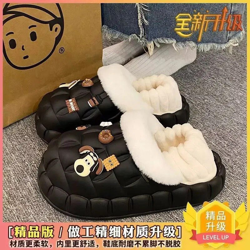 2025 cotton slippers - removable & washable, women's winter home & outdoor wear, thick sole, closed heel, fleece-lined, cartoon design, warm & cozy