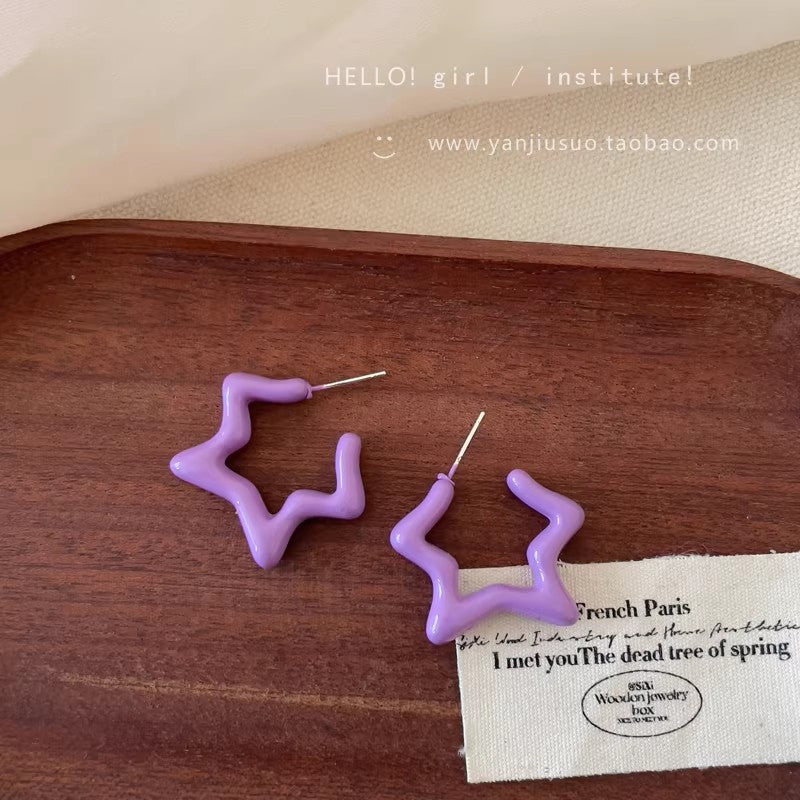 Colorful dopamine star stud earrings for women, 2026 new arrival, trendy high-end earrings, sweet and fresh style