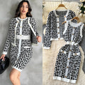 spring/autumn european and american chic tweed-style button-down cardigan and bodycon mini skirt knit two-piece set