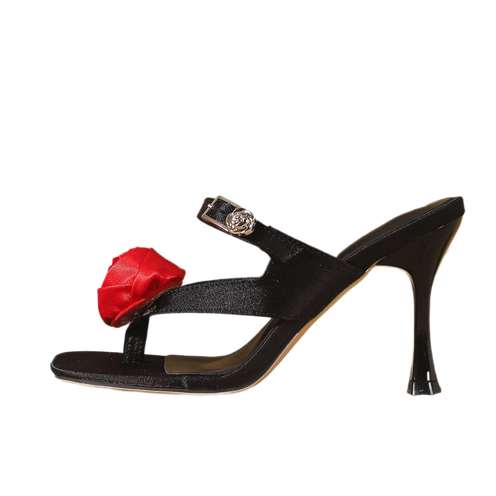 2026 summer new rose flower thong stiletto heel sandals - women's square toe sexy open toe criss-cross strap elegant heels