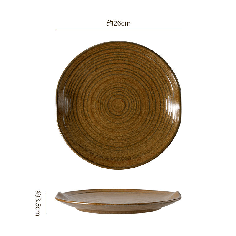 Vintage textured ceramic steak plate - high-style western dessert serving dish - elegant ceramic platter