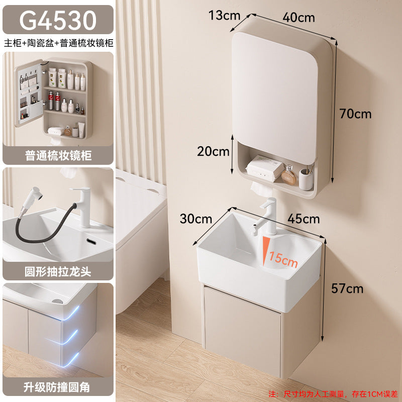 Small apartment bathroom cabinet toilet sink space aluminum storage bathroom cabinet combination ceramic integrated wash basin