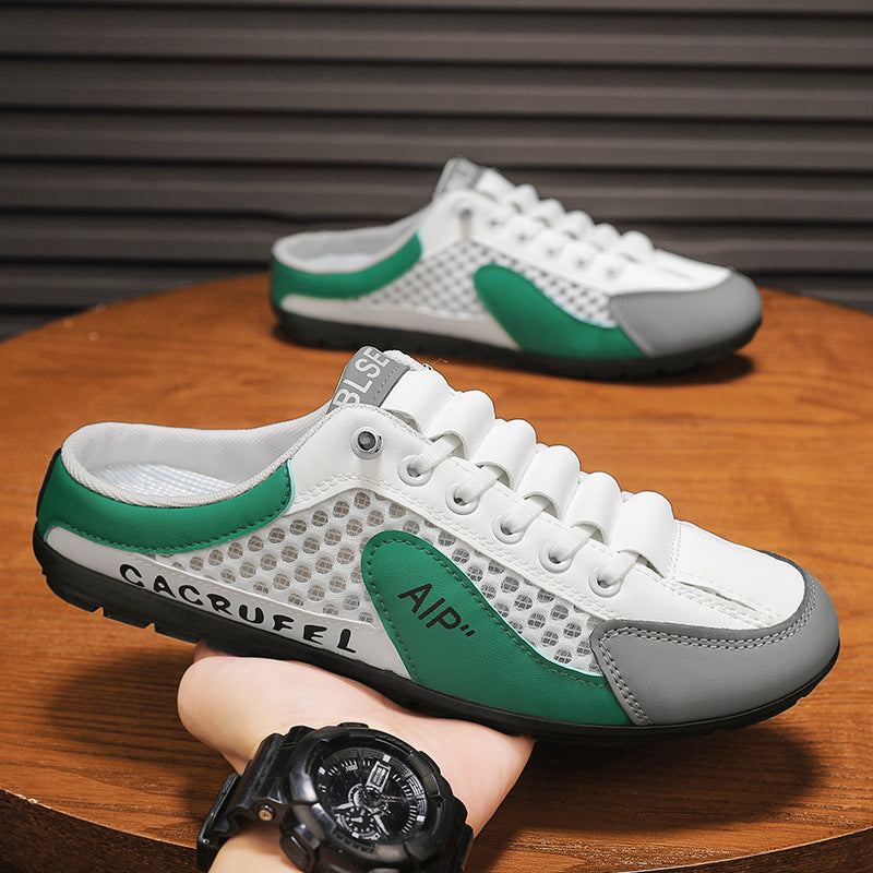 Men's summer breathable mesh casual slippers, anti-odor mesh shoes, slip-on soft sole half slippers, men's skate shoes, trendy shoes