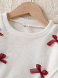 european and american cross-border girls' bow knit top + a-line pleated skirt set, big kids' outfit