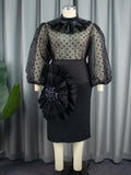 Sexy see-through polka dot mesh blouse suit stereo florals skirt two-piece set two-piece set