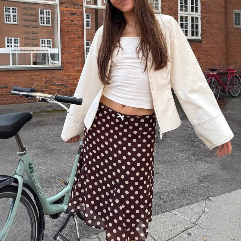 spring european and american cross-border  style chic fashion casual commute versatile slim-fit polka dot midi skirt