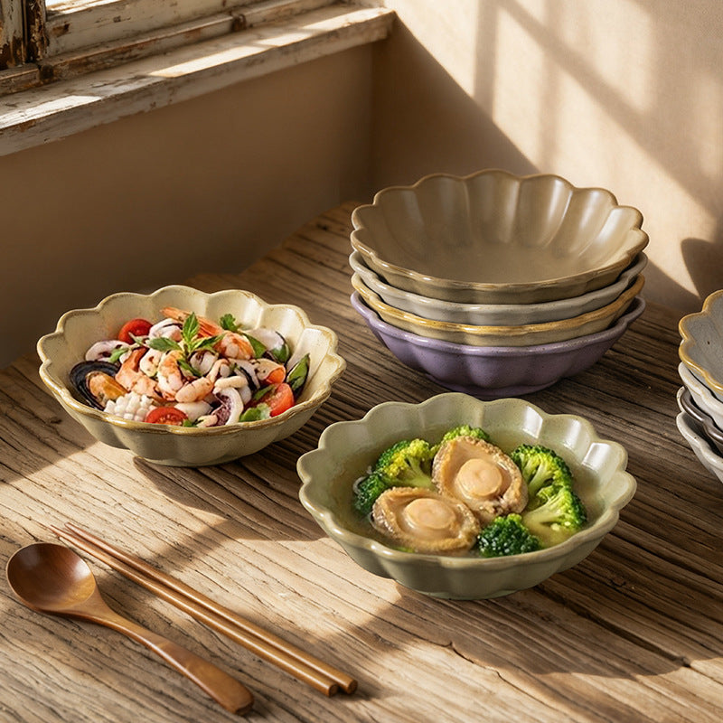 Clay salad bowl dessert soup bowl restaurant hotel high-value retro style tableware for home fruit plate noodle bowl cold bowl