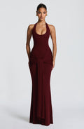 2026 cross-border women's fashion: new european and american style flowy ribbon spliced camisole maxi dress - slim fit bodycon halter neck evening gown