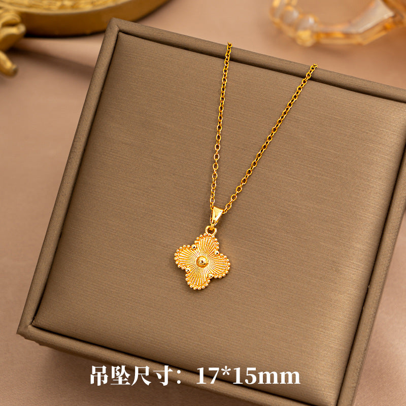 Simple elegant four-leaf flower jewelry suit four-leaf clover laser titanium steel plum blossom fashioneasiest for matchpopular trendy jewelry