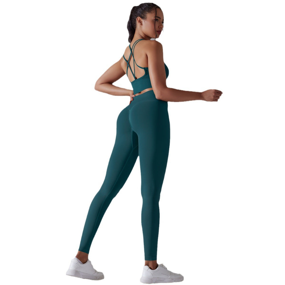 fashionnew arrival seamless knittingpure color beautiful back tight high waist yoga suit running fitness two-piece set