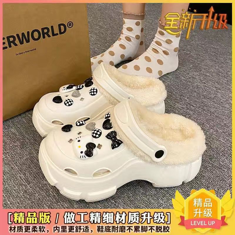 Fleece-lined crocs women's winter 2025 internet celebrity popular shoes heattech thick solenon-slip detachable outwear heightening cotton shoes