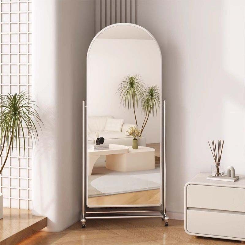 Stainless steel full-length mirror, floor mirror, clothing store mirror, mobile dressing mirror, mobile stainless steel fitting mirror
