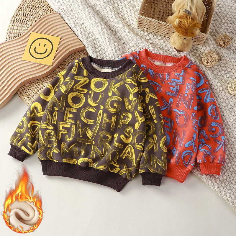 Autumn/winter kids' fleece-lined sweatshirt - warm, thickened base layer for boys and girls - korean style long sleeve pullover - wholesale