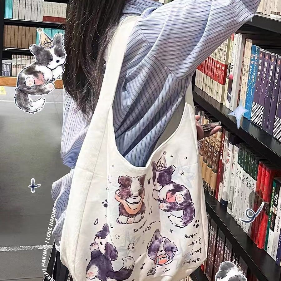 2024new arrival outing puppy shoulder bag easiest for match large capacity canvas bag student work clothing tote bag outing women's bag