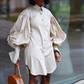 C8415m cross-border supply of european and american clothing  new style fashion pure color shirt dress foreign trade shirt