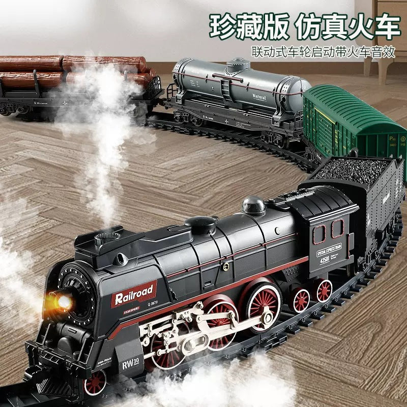 Retro steam train track suitartificial electric track train model toy cross-border nostalgic model
