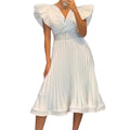 European and american cross-border women's clothing:  new summer fashion casual v-neck flutter sleeve pleated waist export dress