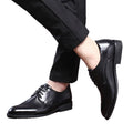 Black leather lace-up men's dress shoes - soft sole, business casual, round toe, leisure style, british & korean design, hidden heel