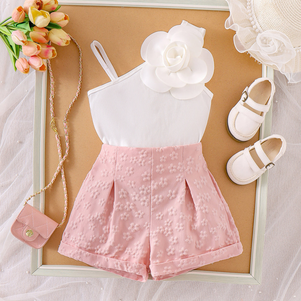 new european and american style spring/autumn girls' white tank top + pink shorts