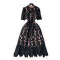 Early spring dress 2024 new women's spring and autumn heavy water-soluble lace cut out airy longdress vacation dress