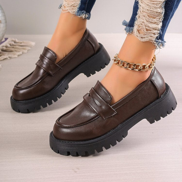 autumn new arrival: british style low-heel slip-on loafers - women's plus size export quality leather shoes for cross-border e-commerce