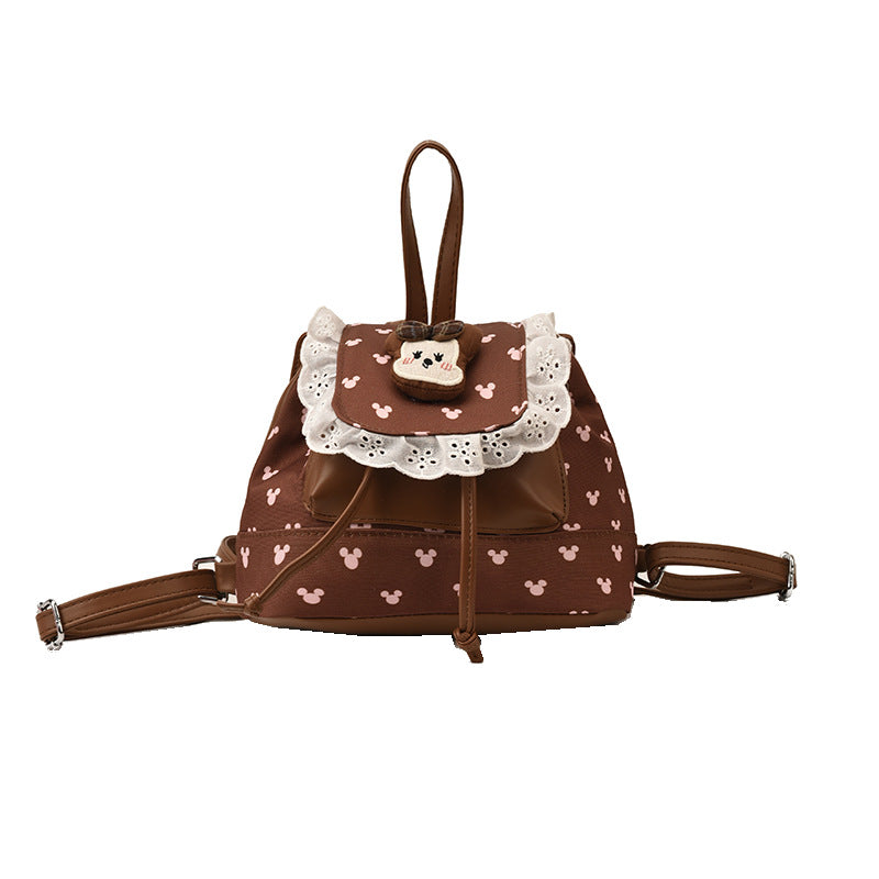 Sweet and cute fashion flip-top backpack for female students, new autumn and winter lace schoolbag, cartoon girl backpack