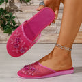 Exportembroider home shoes fashion style half-toe mule slippers leather heelless plus size toe flats shoes slippers