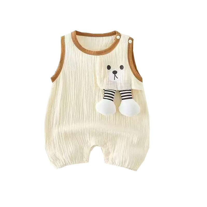 New arrival kidsfashion style vest wide shoulder jumpsuit summer boys newborn summer cartoon jumpsuit