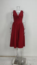 summer new women's clothing  cross-border fashionable and elegant v-neck printed waist-cinching camisole dress