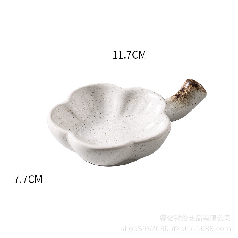 Japanese retro ceramic plate - minimalist plum blossom dish with handle, mustard sauce saucer, hotel-style sauce and condiment dish - wholesale