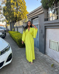 European and american cross-border women's fashion:  autumn new arrival - solid color v-neck batwing sleeve elegant long slit dress