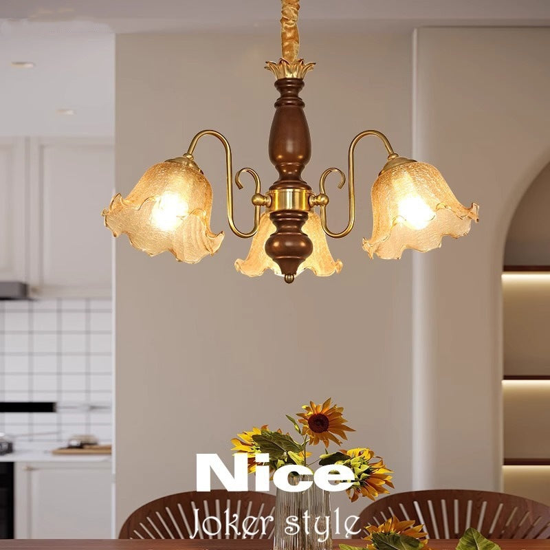 Medieval living room chandelier American retro dining room glass lighting light luxury walnut color master bedroom flower lighting